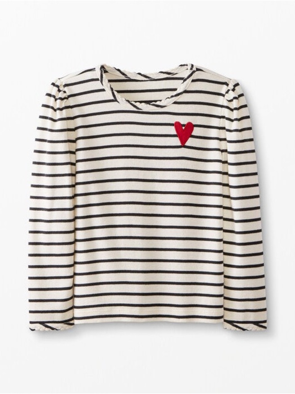 Girls Hanna Andersson Black/Ecru Striped Long-Sleeve Top with Red Heart Size 6/7